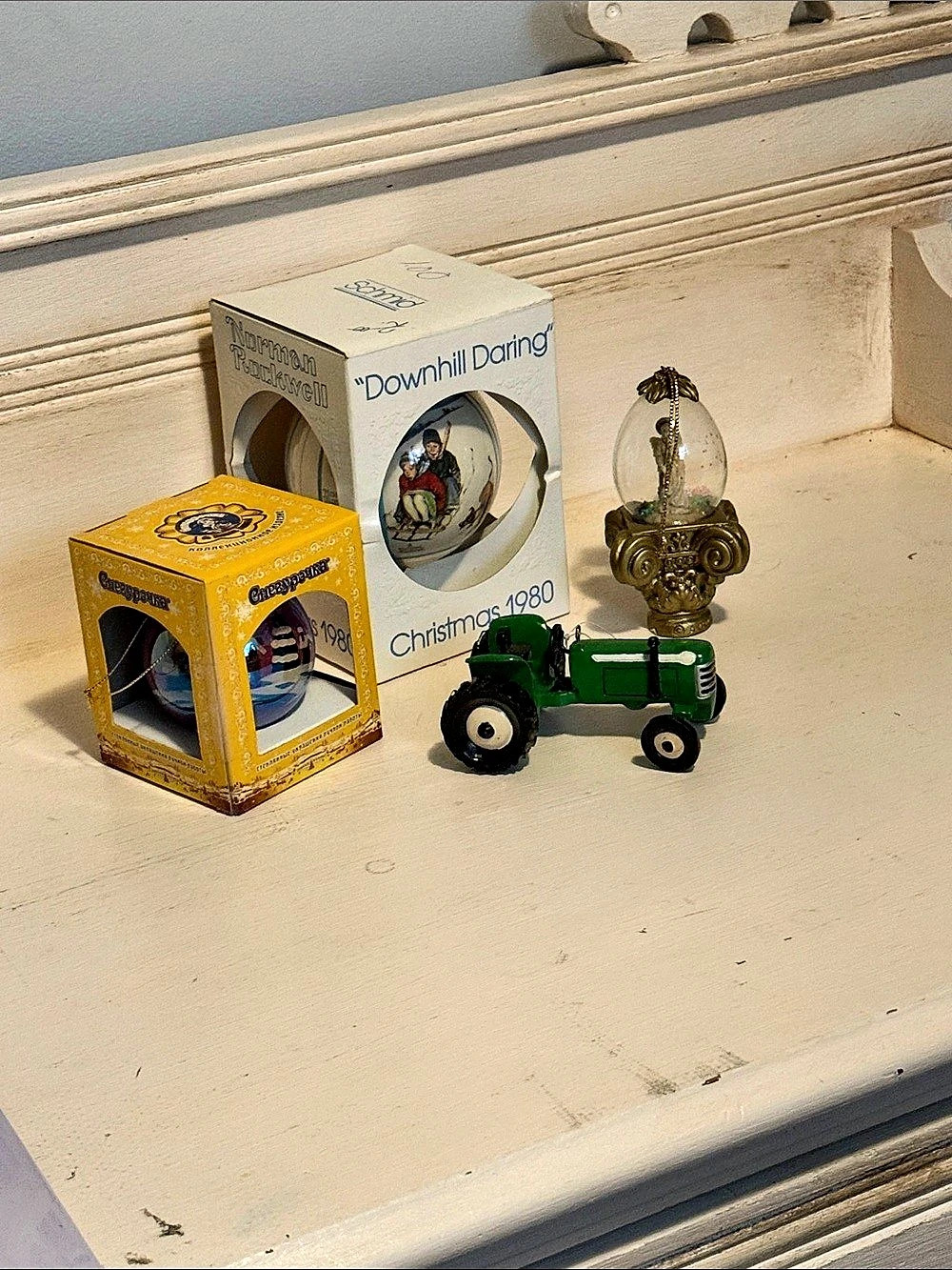 Christmas ornament lot Angel tractor Norman Rockwell vintage